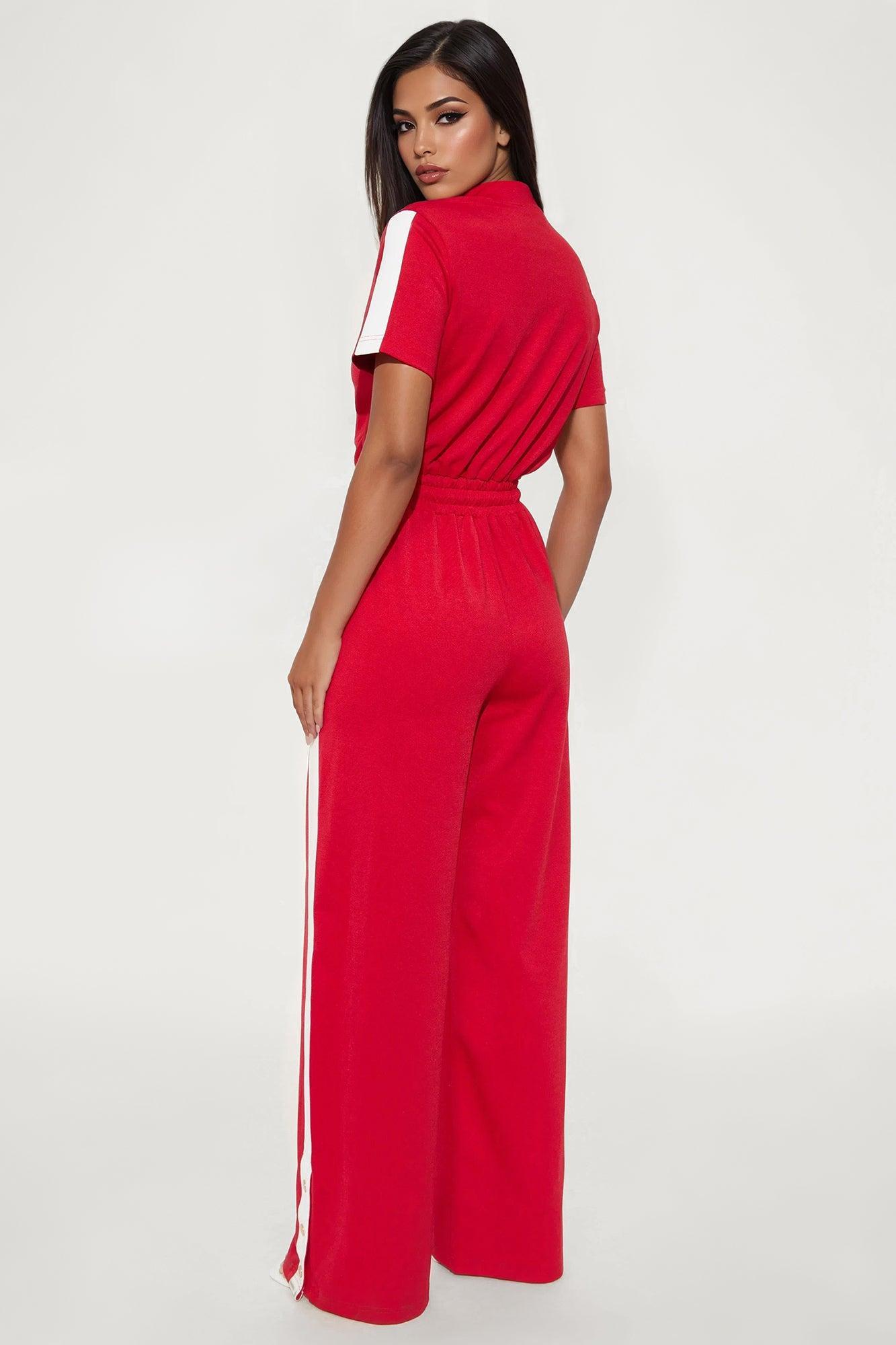 Lianna Short Sleeve Jumpsuit - Red Product Image