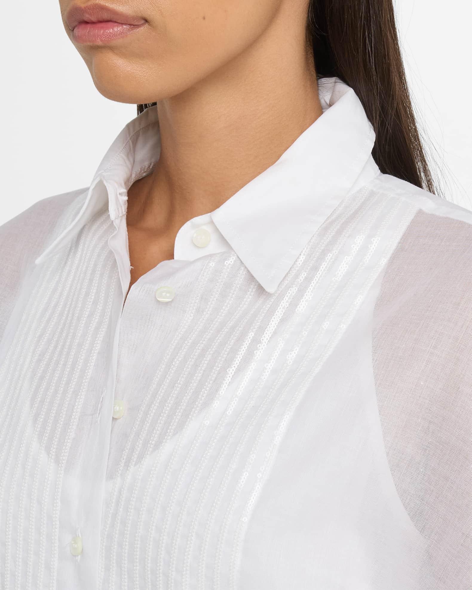 Tuxedo Bib Long-Sleeve Belted Organza Tunic Shirt Product Image