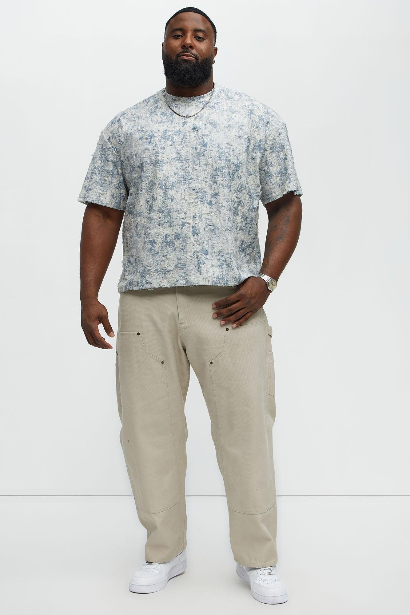 Distressed Relaxed Short Sleeve Tee Shirt - Cream Product Image