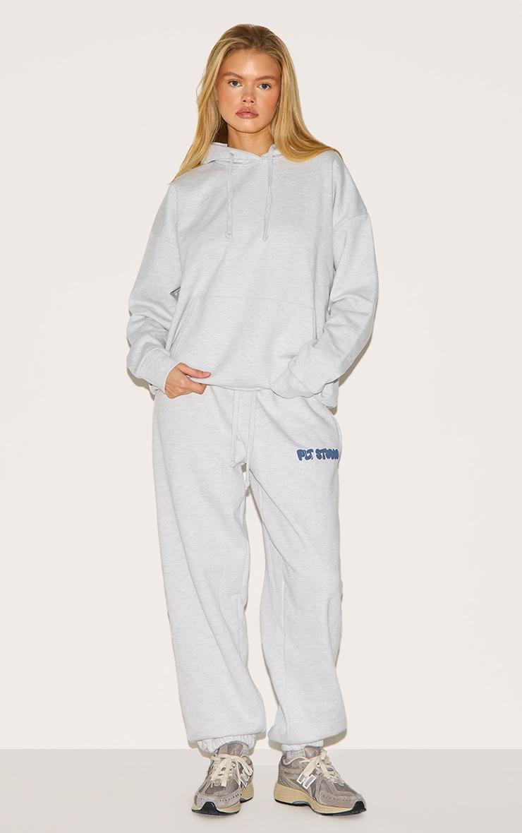 PRETTYLITTLETHING Ash Grey Premium Studio Print Oversized Hoodie Product Image