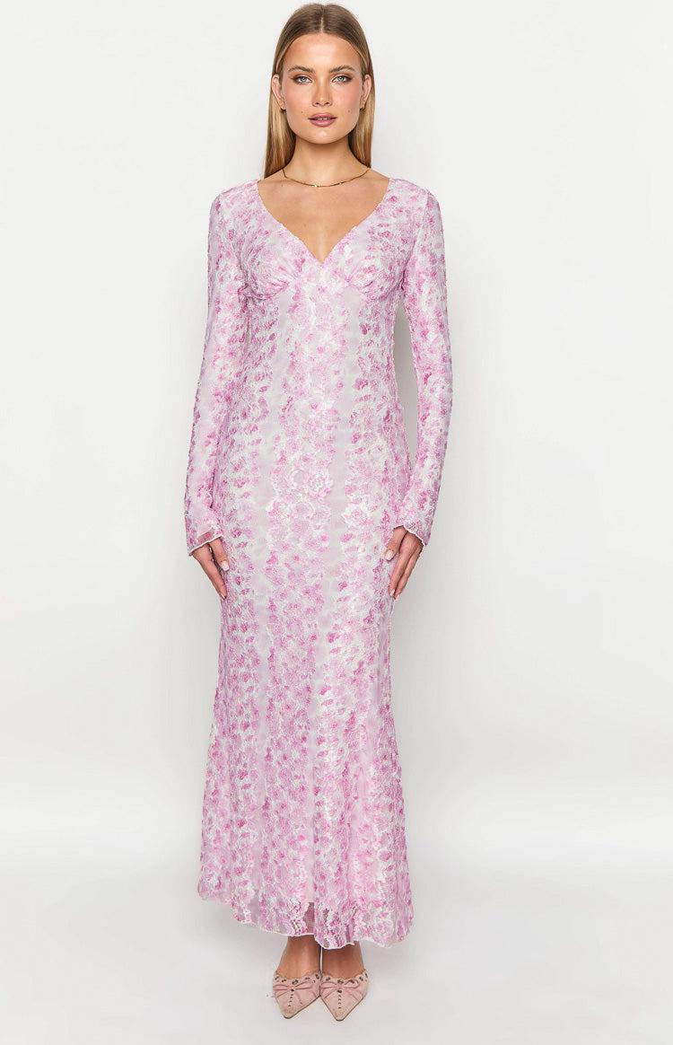 Zach Pink Long Sleeve Maxi Dress Product Image