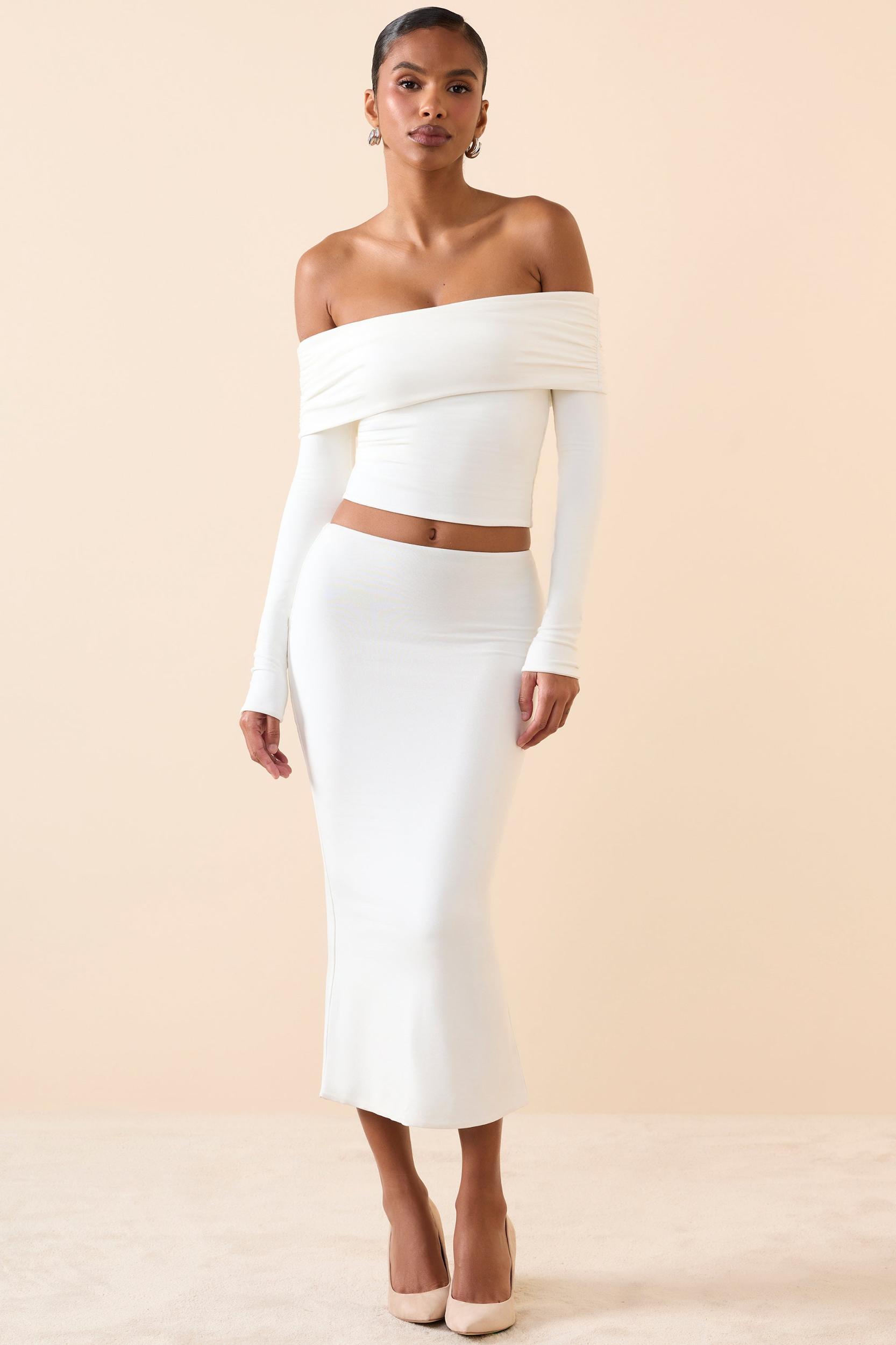 Modal Mid-Rise Midaxi Skirt in White Product Image