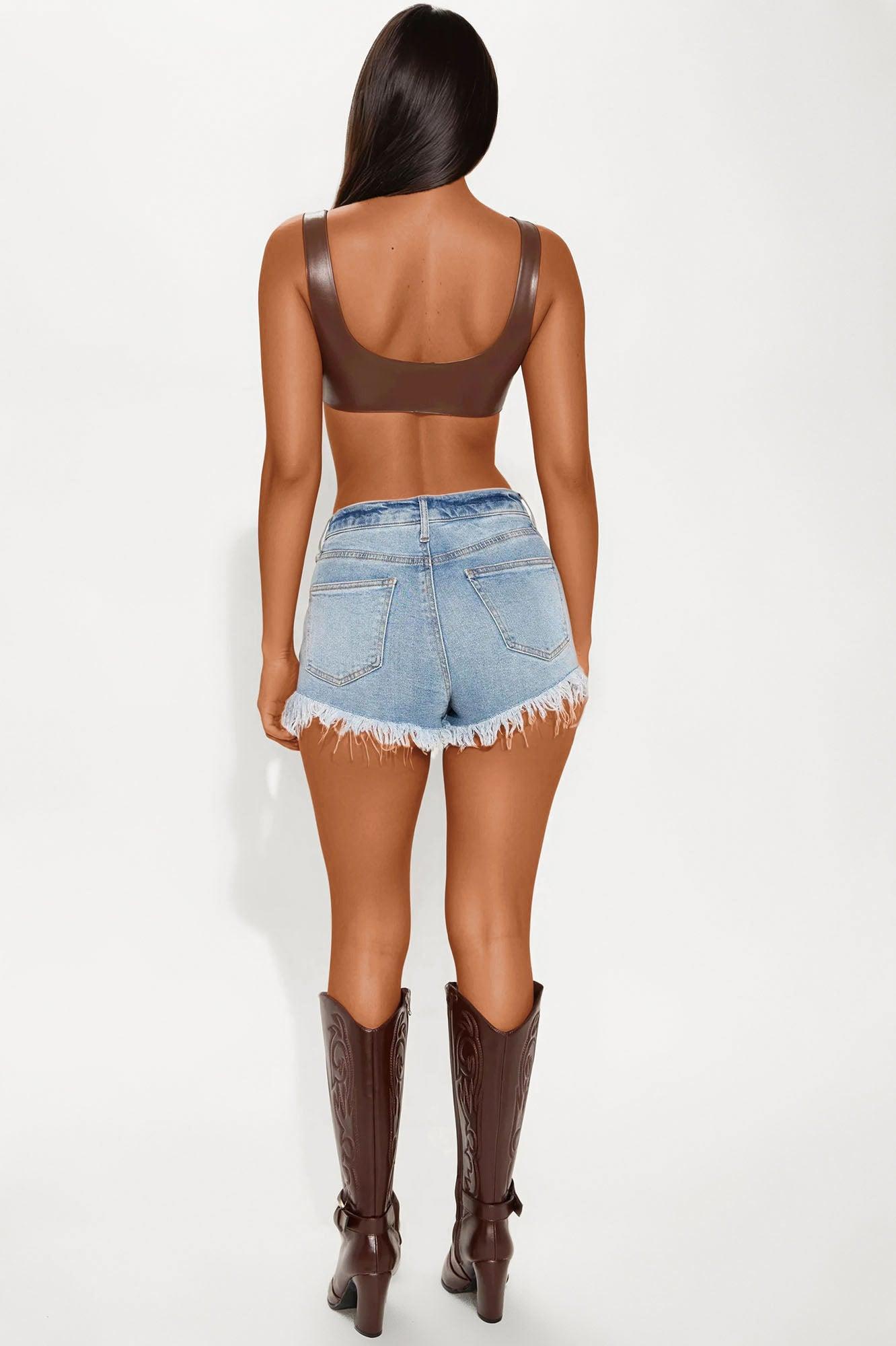 Tied Up Faux Leather Bra Top - Brown Product Image