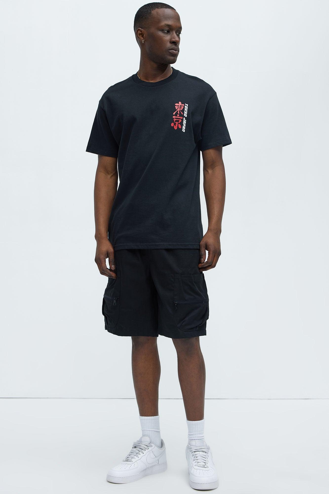 Stacked Ripstop Relaxed Cargo Shorts - Black Product Image