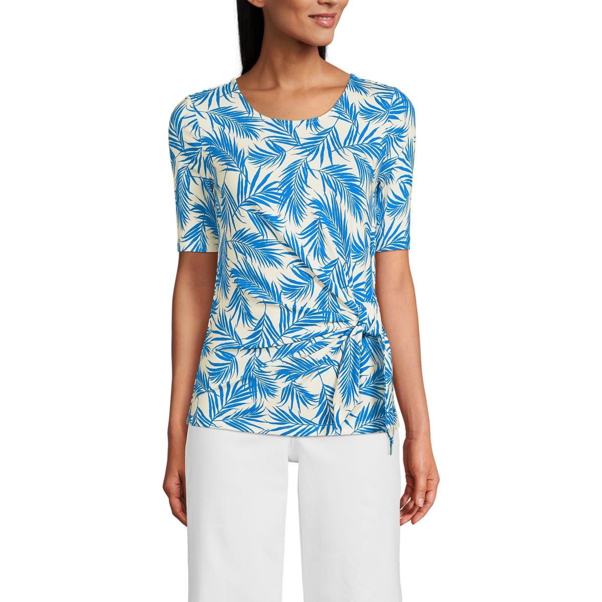 Women's Plus Size Lands' End Lightweight Jersey Tie Front Top, Size: 3XL, Black Product Image