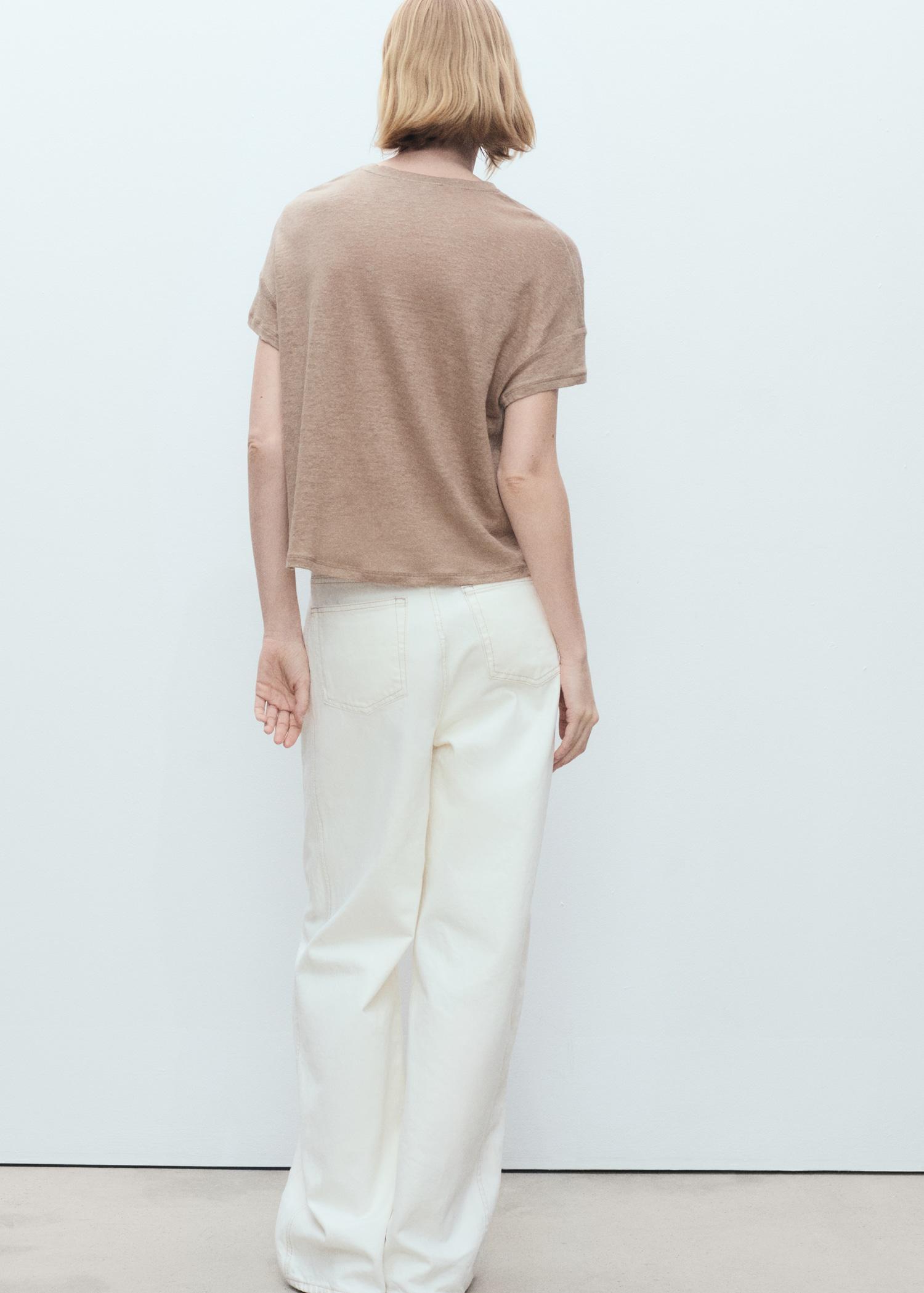 Short-sleeved linen t-shirt - Women | MANGO USA Product Image