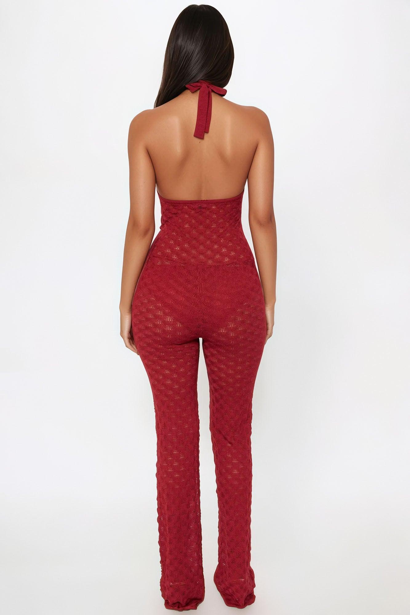 Feeling Beachy Crochet Jumpsuit - Rust Product Image