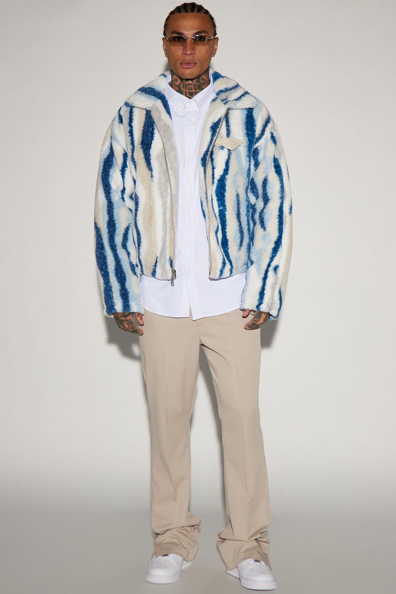 Fuzzy Feeling Cropped Jacket - Blue/combo Product Image