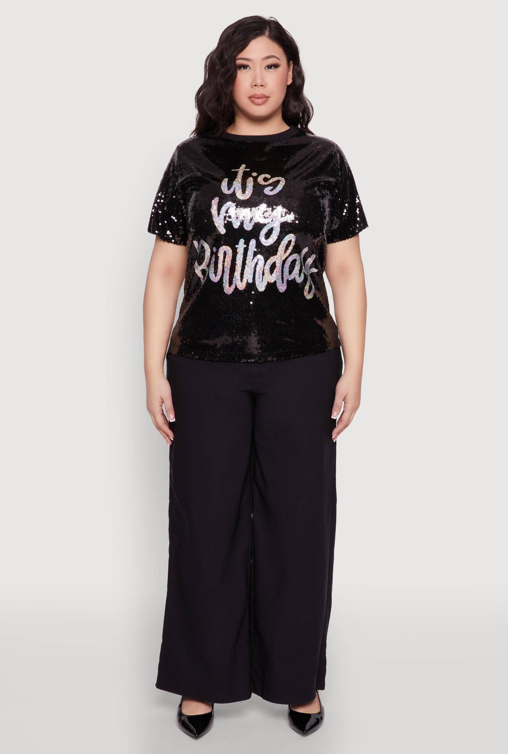 Womens Plus Size Its My Birthday Sequin Top Product Image