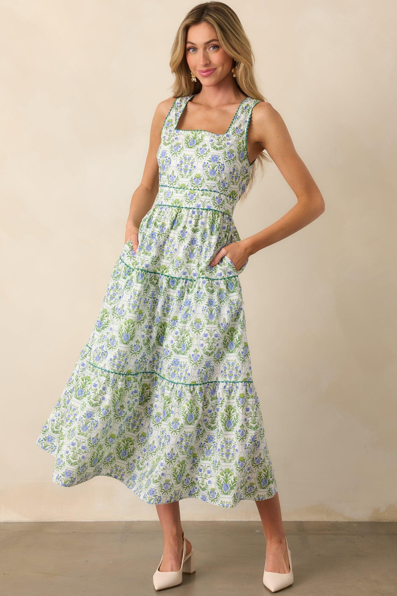 This Is The One Green Geometric Floral Cotton Maxi Dress Product Image