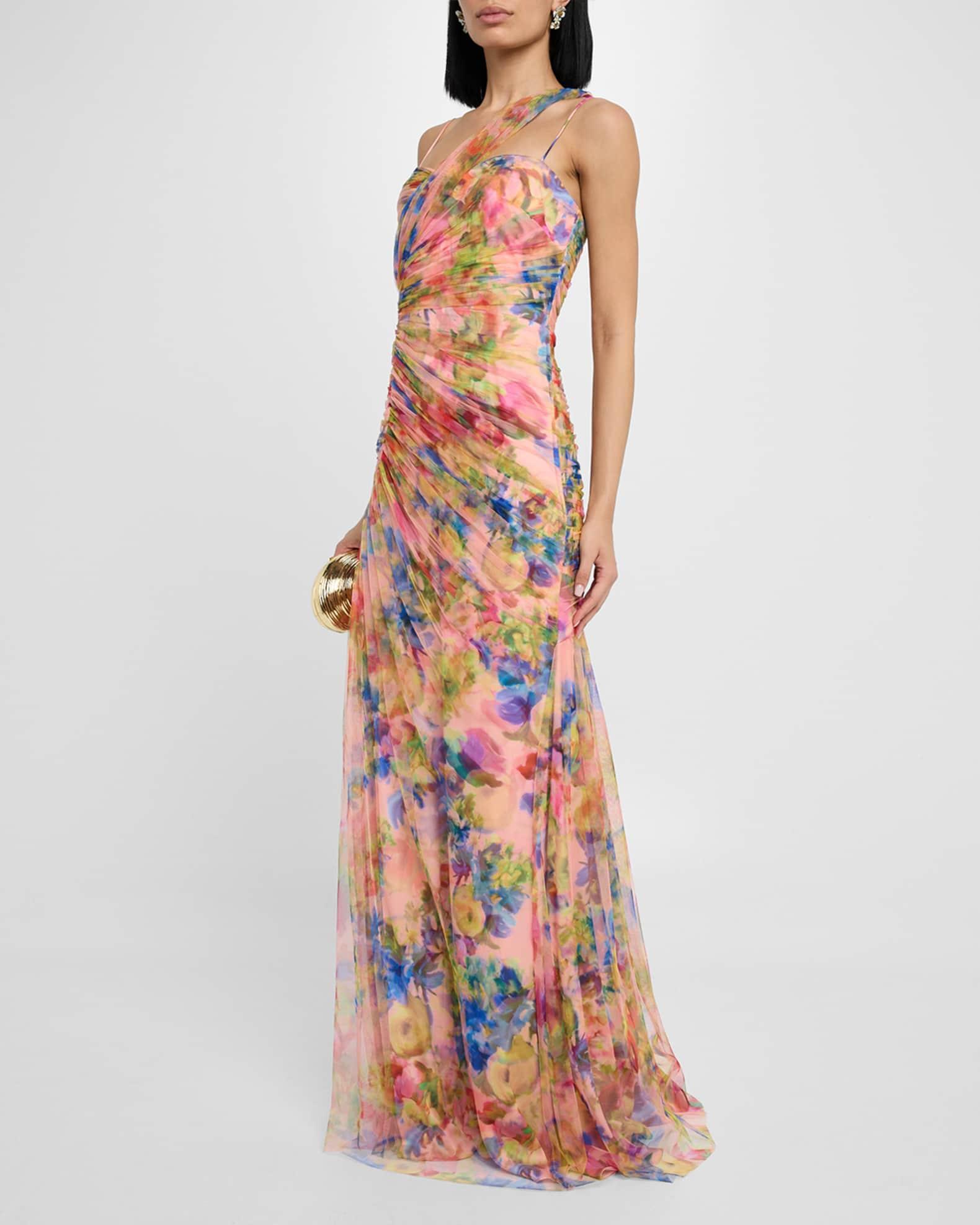 Macie Ruched Floral-Print Tulle Gown Product Image