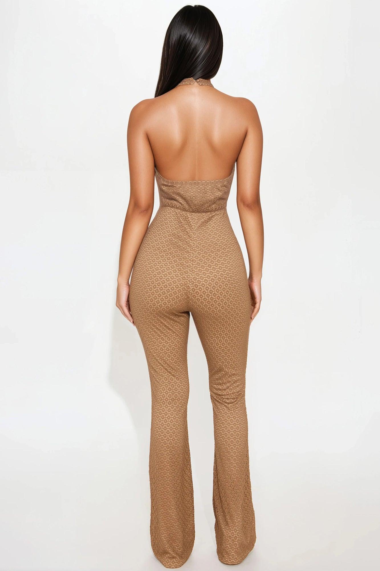 Tulum Beach Club Crochet Jumpsuit - Mocha Product Image