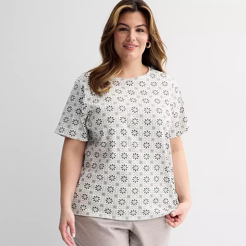 Plus Size Croft & Barrow® Essential Crewneck Top, Women's, Size: 2XL, Deep Pink Geo Product Image