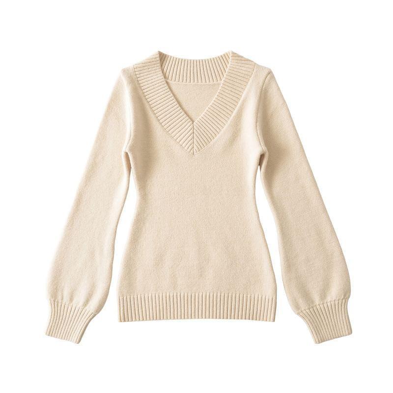 V-Neck Plain Sweater Product Image