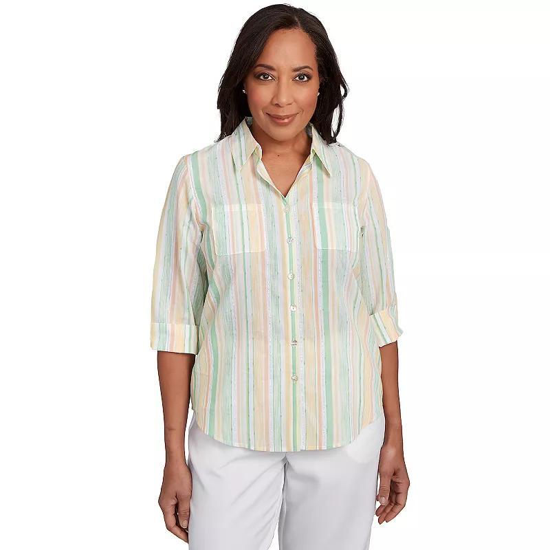 Women's Alfred Dunner Woven Button-Down Top, Size: Medium, Green Team Product Image