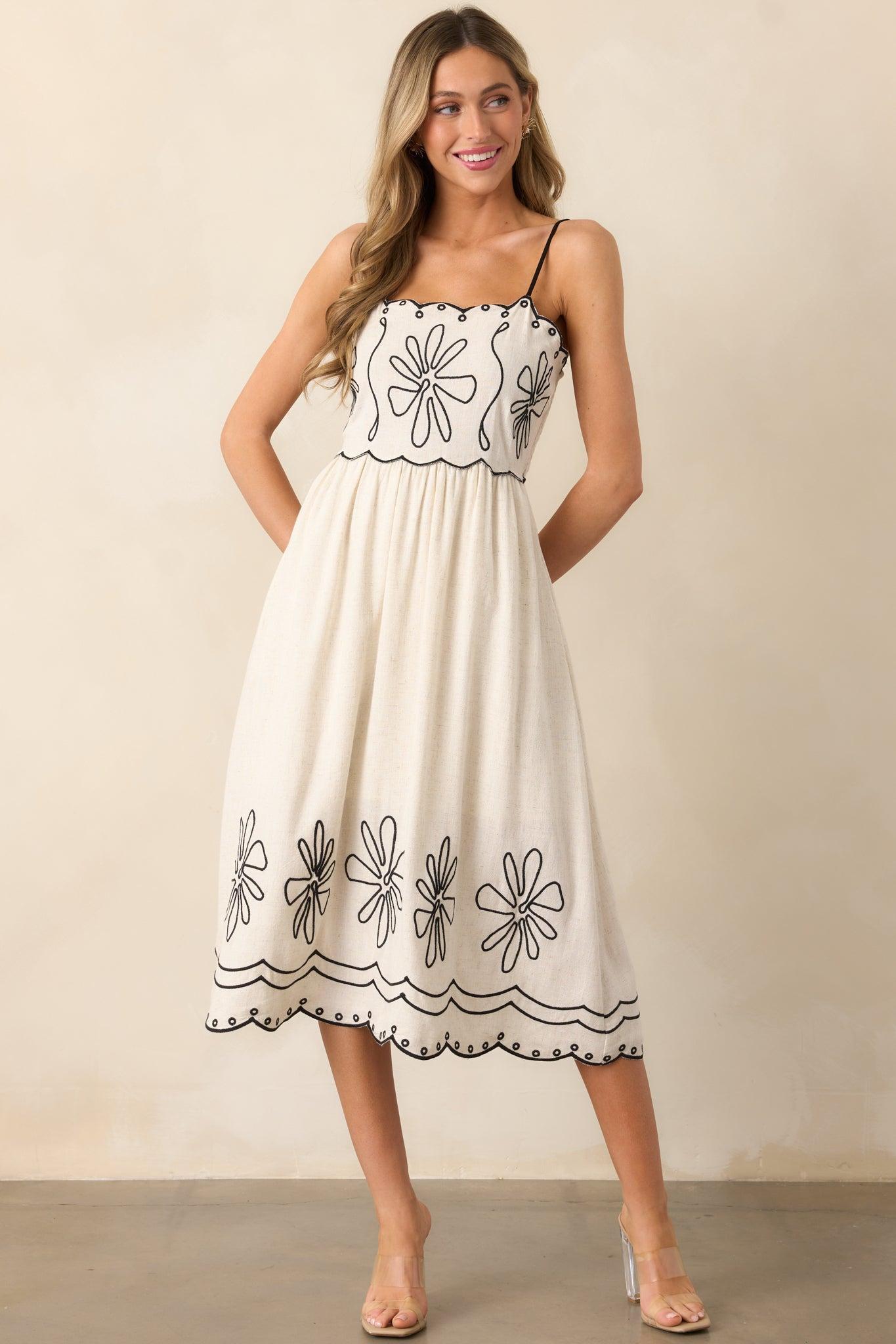 Afternoon Lunch Natural Linen Midi Dress Product Image