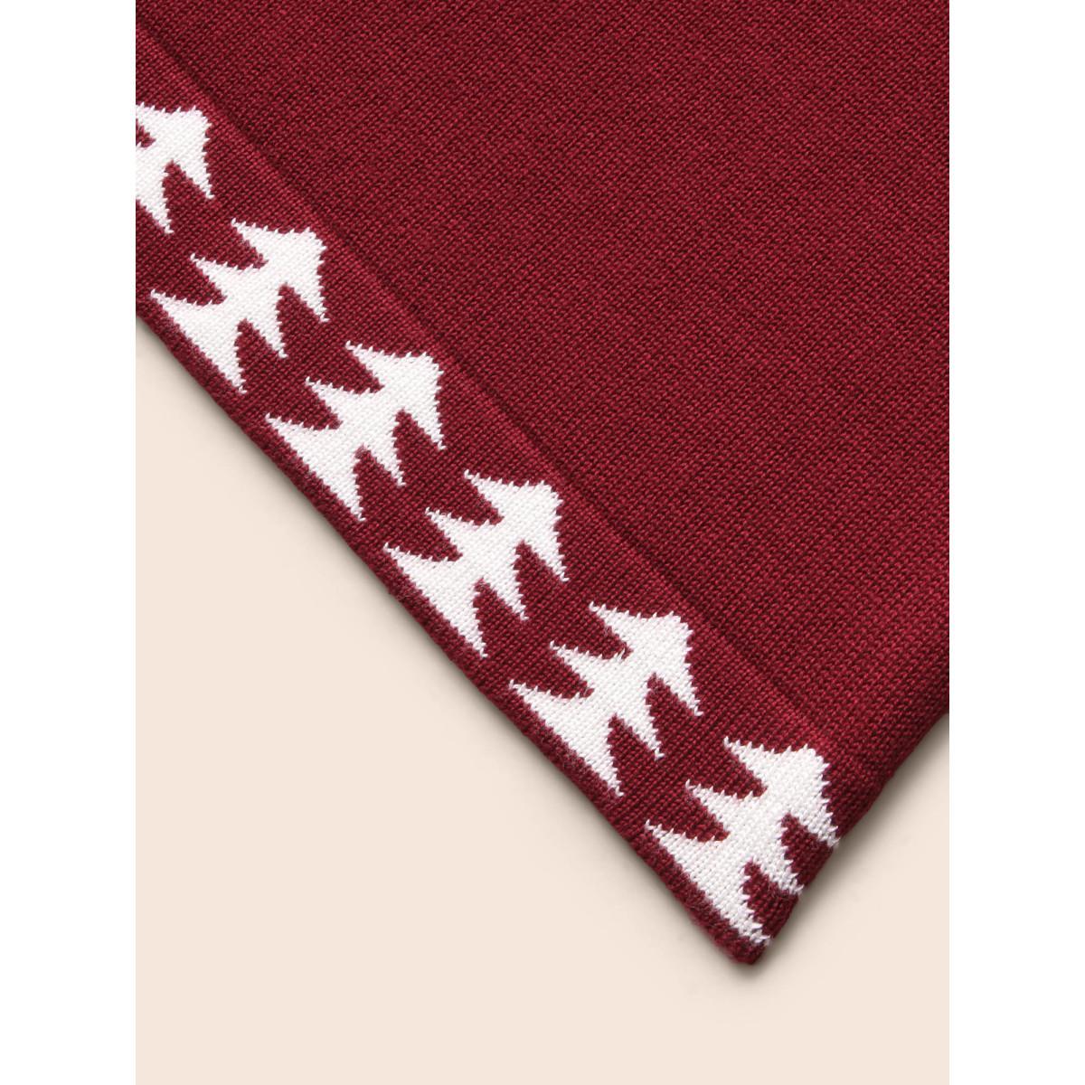 Plus Size Holiday Pattern Hem Lapel Collar Knit Cardigan Burgundy Women Casual Loose Long Sleeve Everyday Cardigans BloomChic 10/M Product Image
