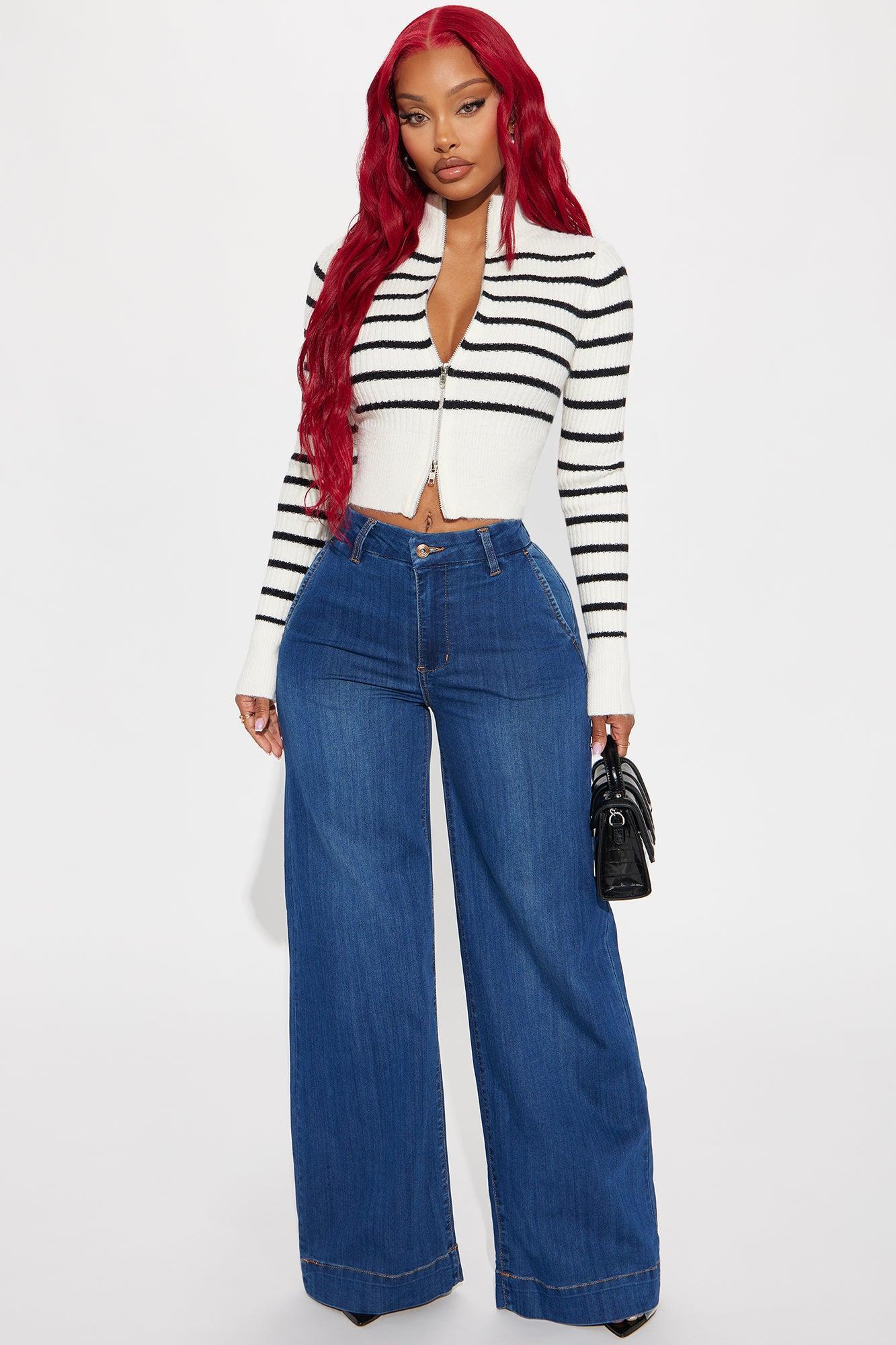 Holly Striped Front Zip Sweater - Ivory/combo Product Image