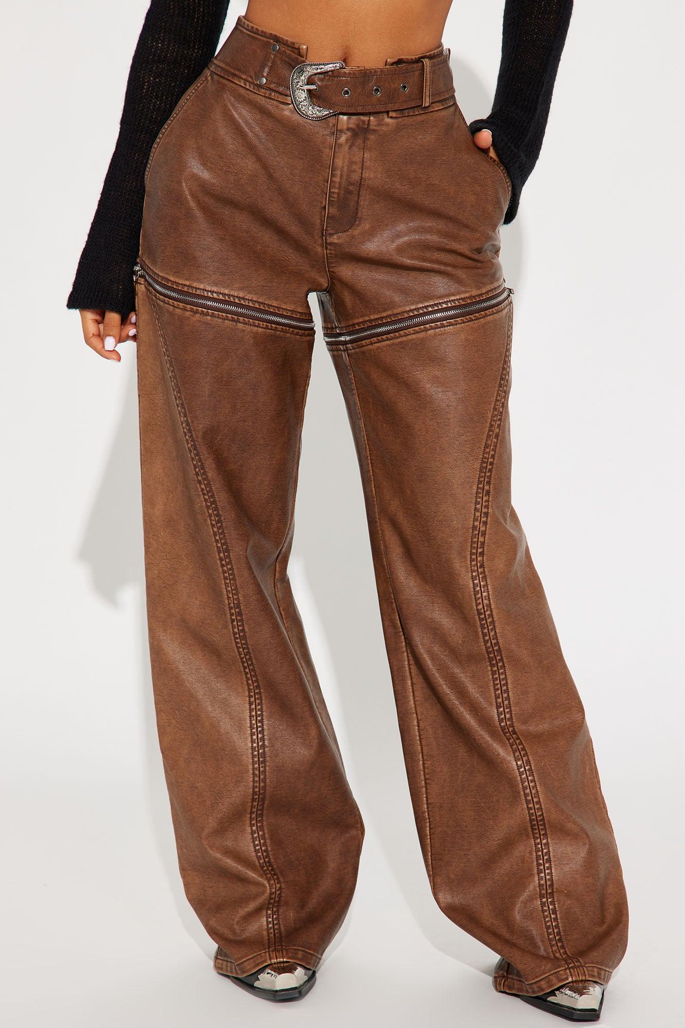 Western Moves Convertible Faux Leather Pant - Chocolate Product Image