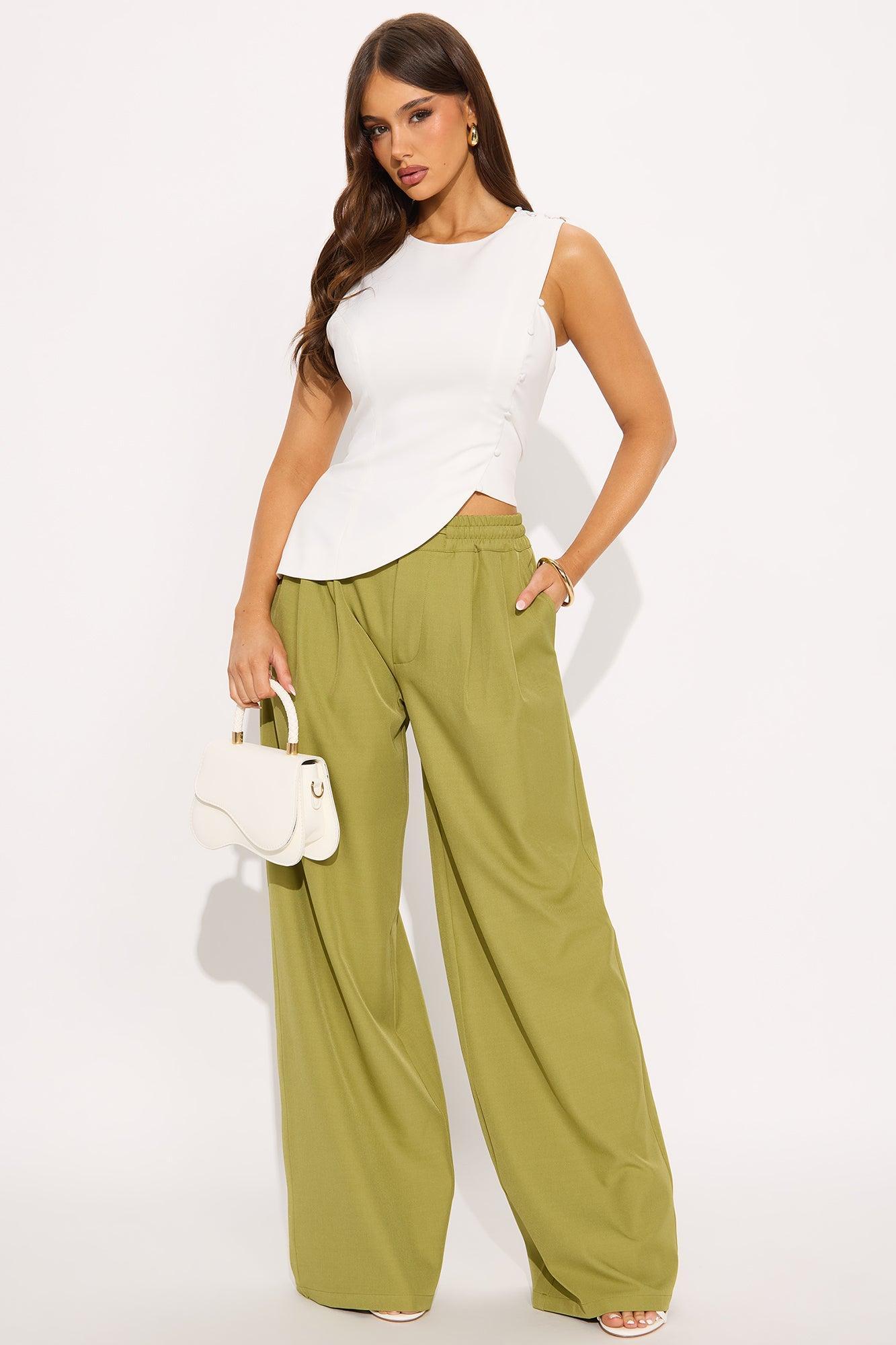Eliza Wide Leg Crepe Trouser Pant - Chartreuse Product Image