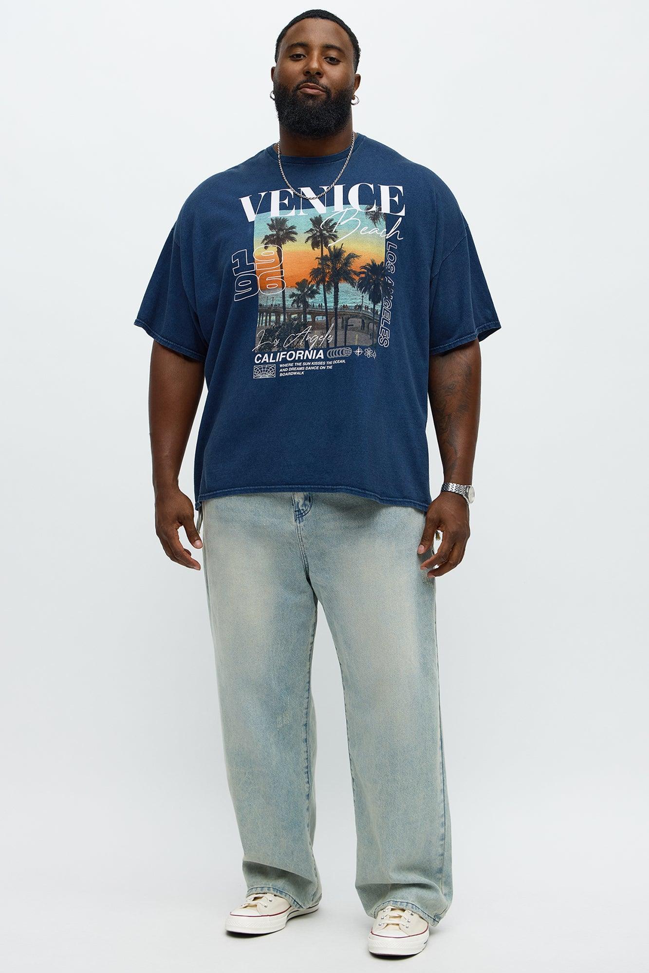 Venice Beach California Oversized Short Sleeve Tee - Navy Wash Product Image