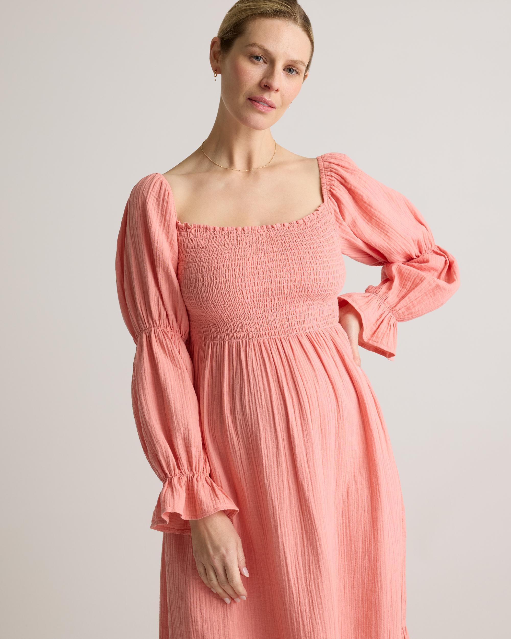 Quince | Women's Gauze Maternity Smocked Midi Dress Organic Cotton Product Image