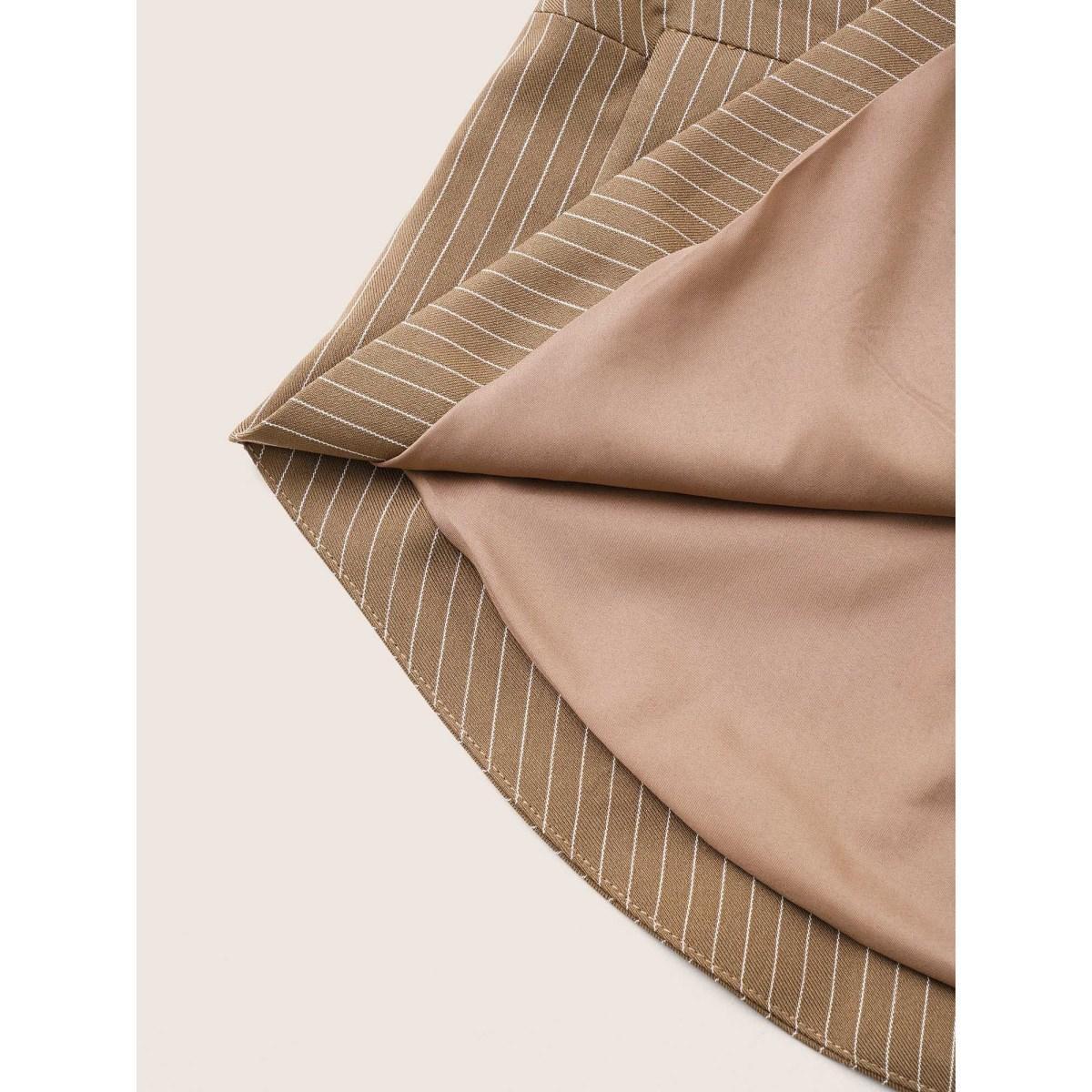 Plus Size Striped Asymmetrical Hem Belted Flap Pocket Blazer Bronze Women Work Striped Non Sleeve Long Sleeve Suit Collar 30/6X Open pocket with flap Belt At the Office Blazers BloomChic Product Image