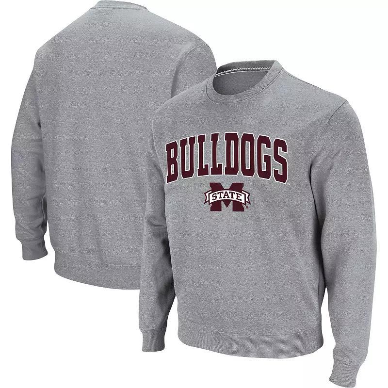 Men's Colosseum Heathered Gray Mississippi State Bulldogs Arch & Logo Tackle Twill Pullover Sweatshirt, Size: Small, Mst Grey Product Image