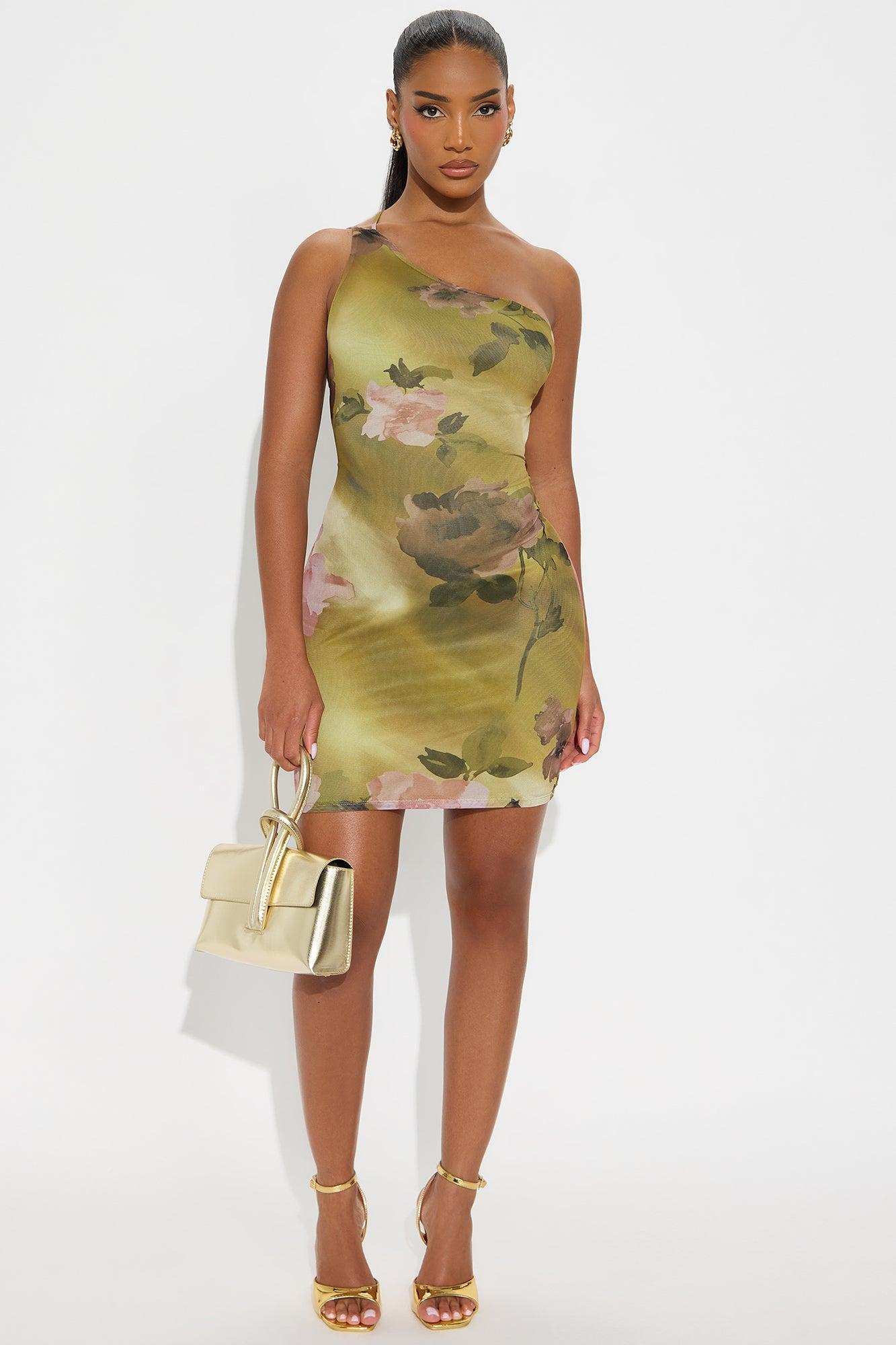 Dilly Dally Floral Mesh Mini Dress - Green/combo Product Image