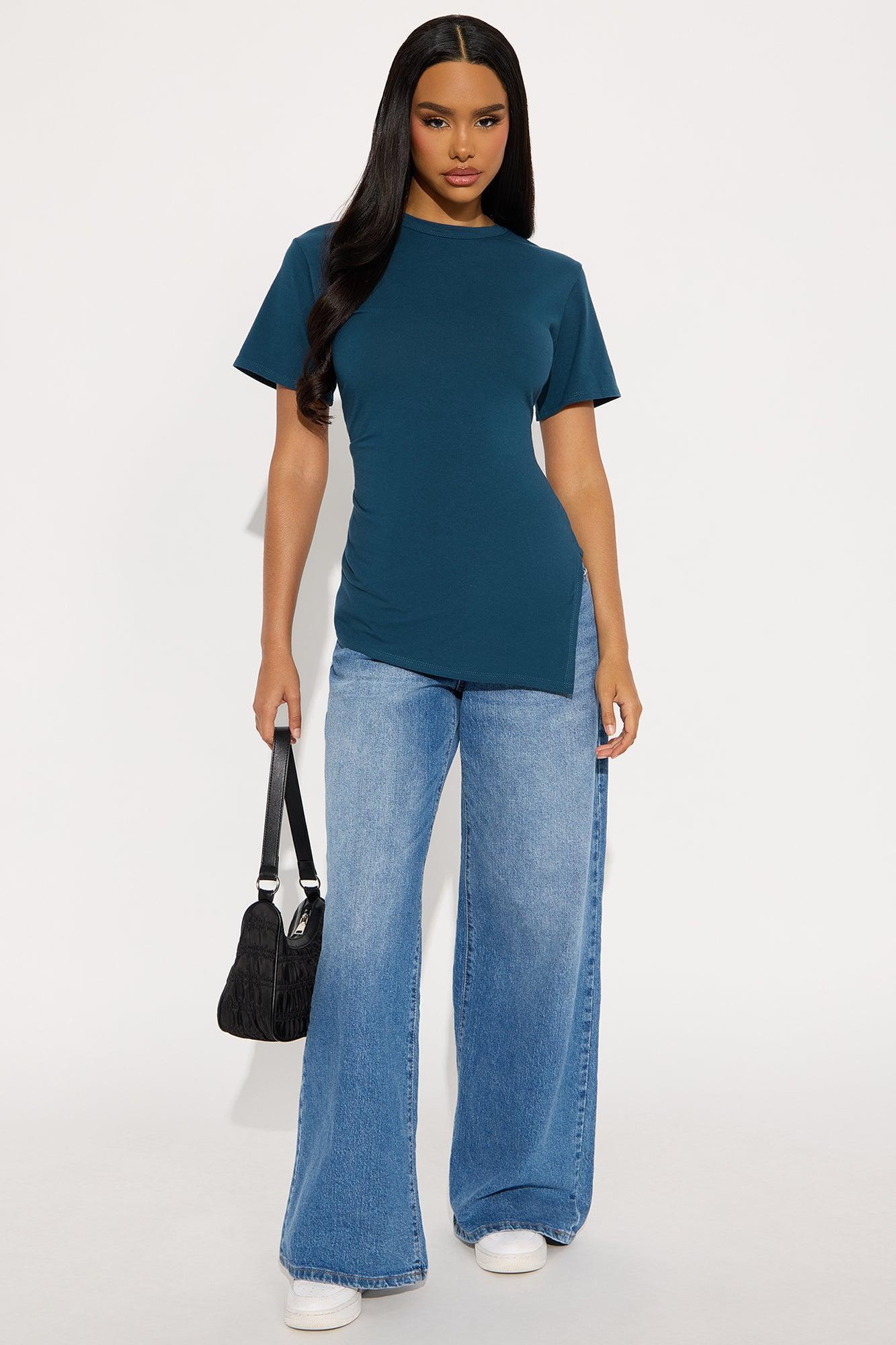 Roseline Short Sleeve Ruched Tshirt - Teal Product Image