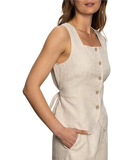 Sanctuary Outsmart Linen Blend Square Neck Sleeveless Button Front Vest Product Image