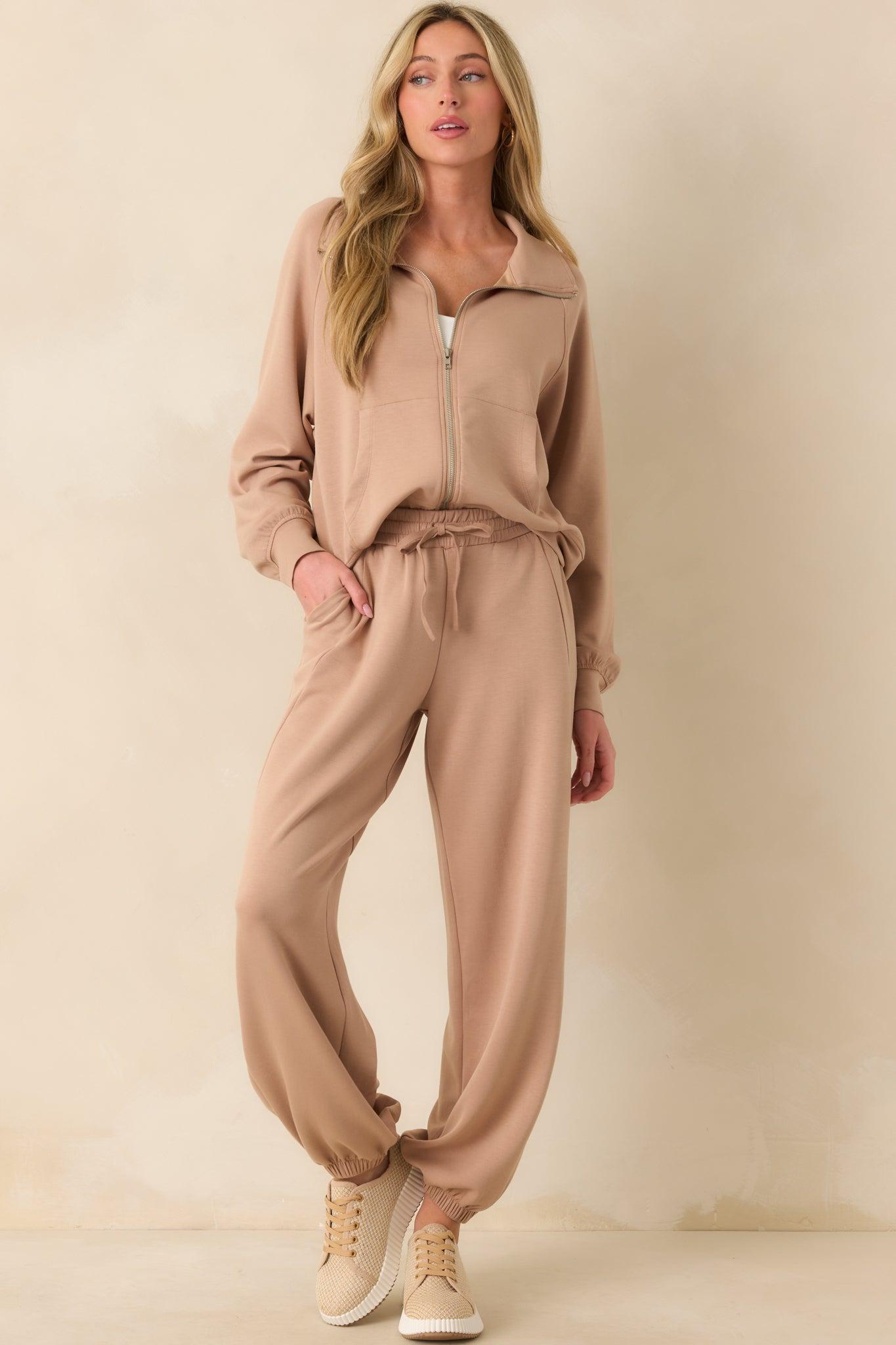 Running Errands Tan Zip Up Jacket Product Image