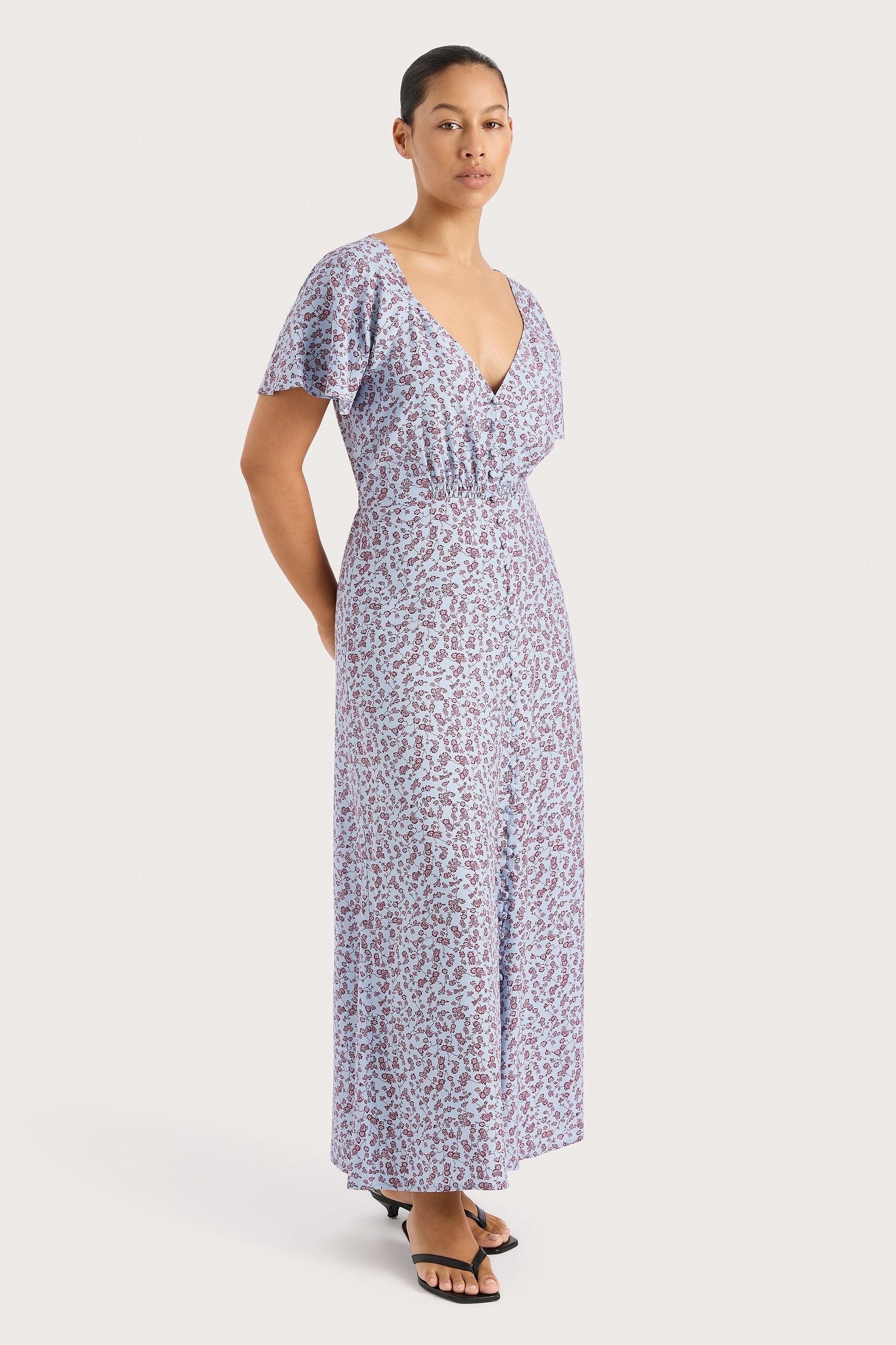 Olivia Maxi Dress Amaryllis Floral Blue Product Image