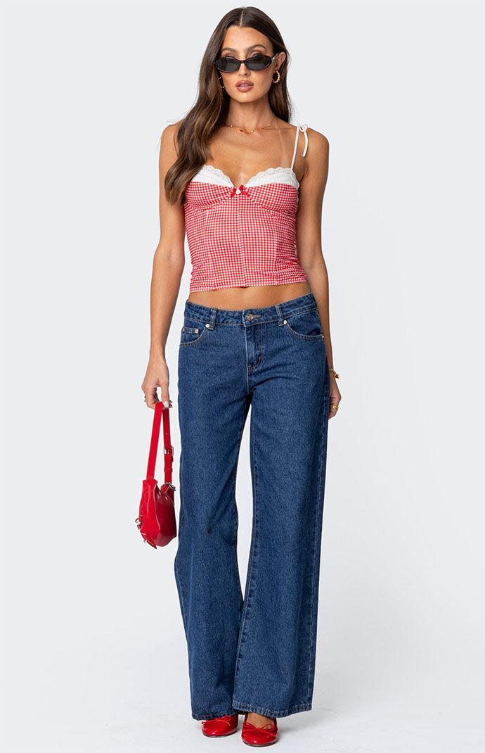 Edikted Women's Peekaboo Lacey Gingham Corset Product Image