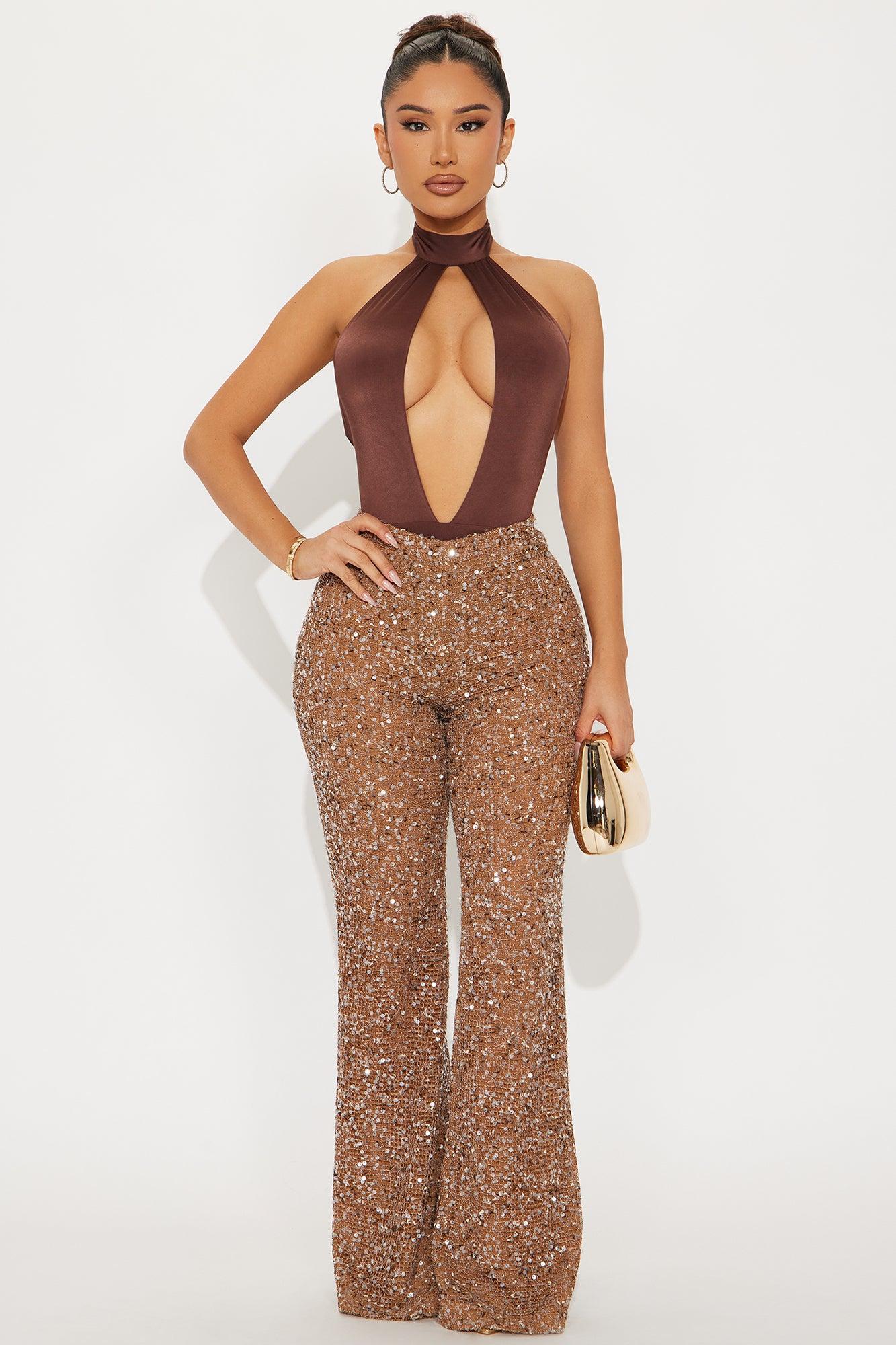 Dynamic Energy Cut Out Halter Bodysuit - Chocolate Product Image