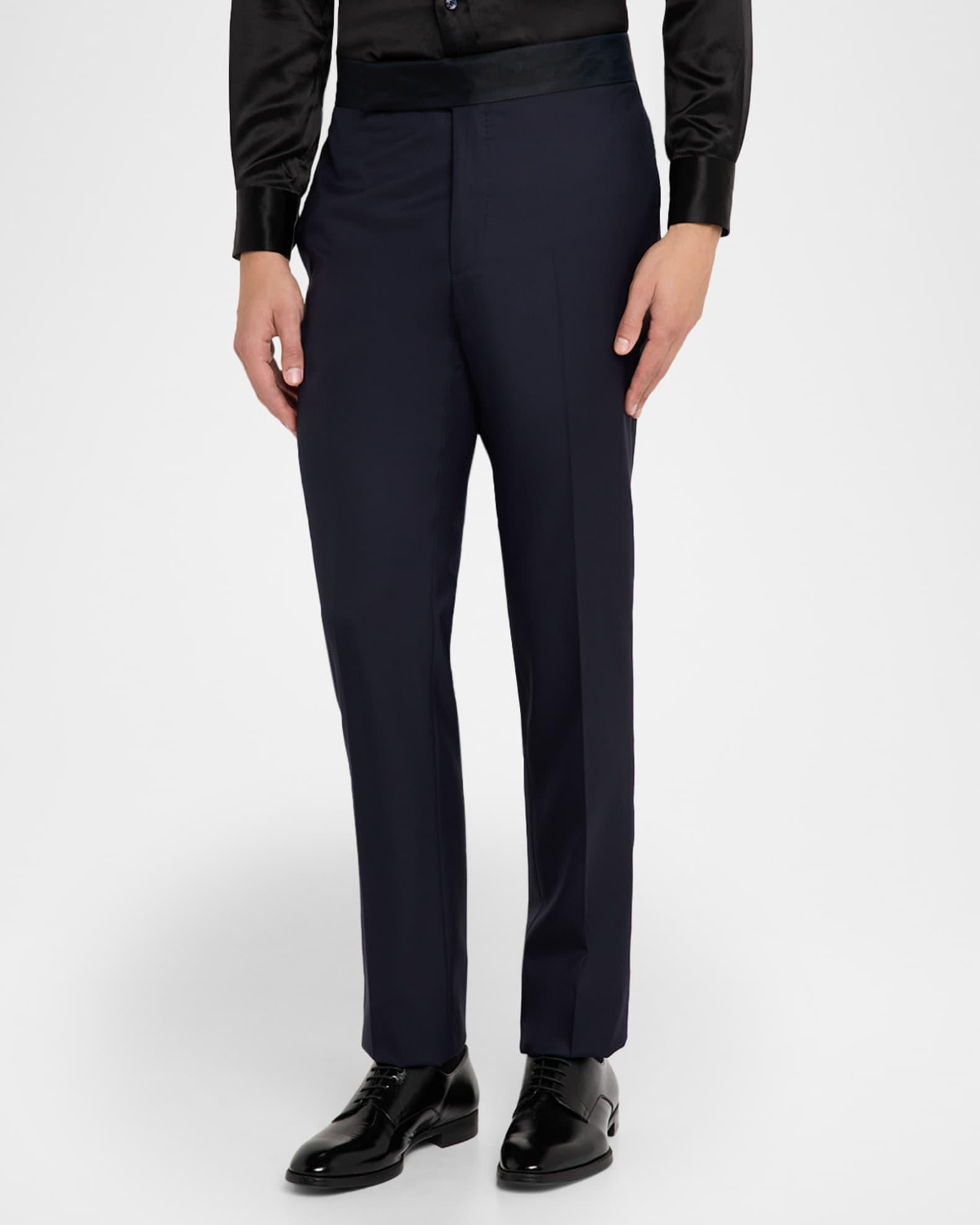 Men's Wool Satin-Trim Formal Pants Product Image