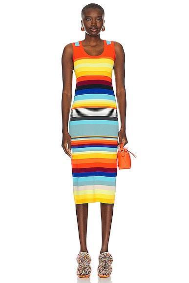 Christopher John Rogers Striped Scoop Neck Tank Dress in Yellow,Blue Product Image