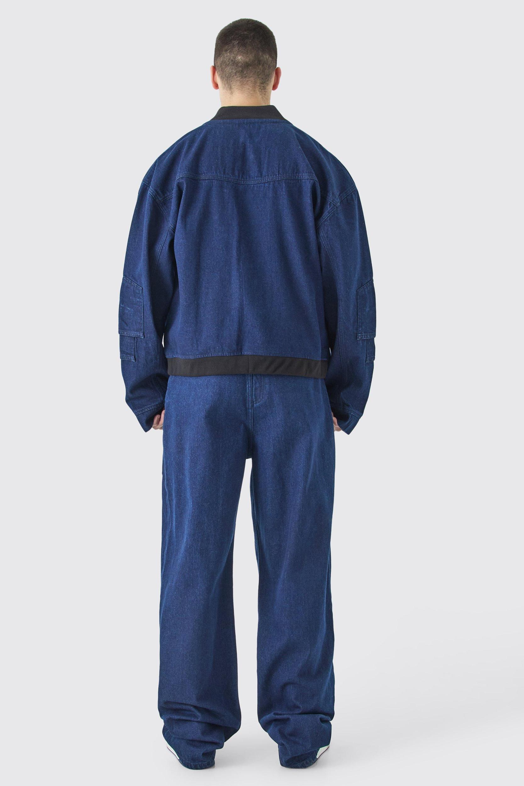 Tall Multi Pocket Denim Bomber Jacket | boohooMAN USA Product Image