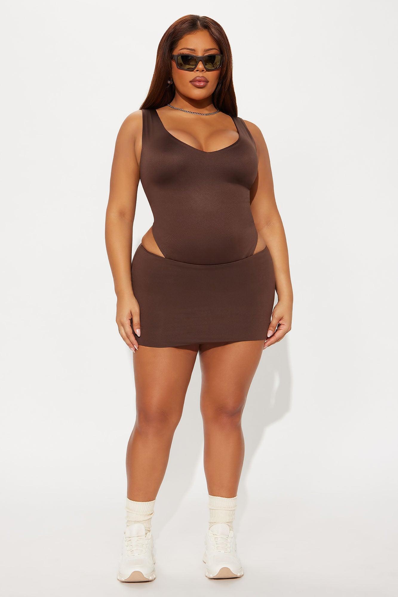 Contour Double Lined V Neck Bodysuit - Chocolate Product Image