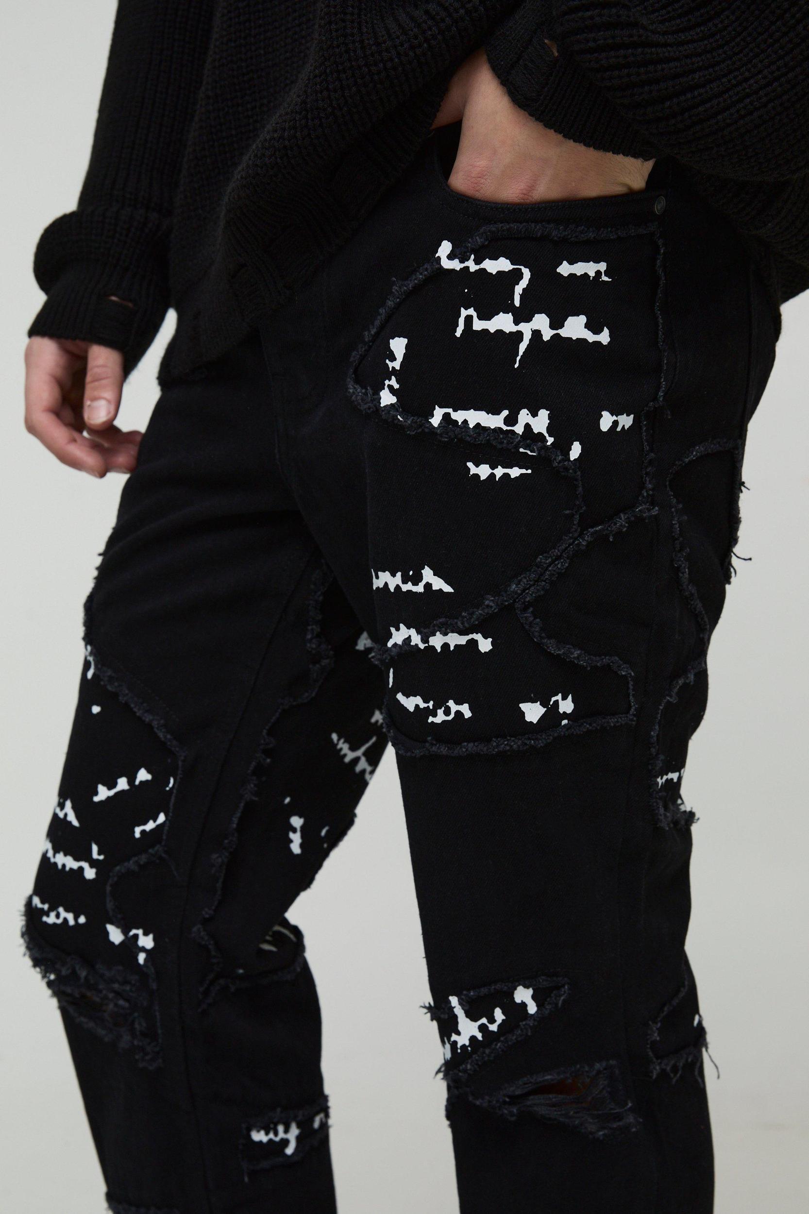 Slim Flared Printed Patchwork Jeans | boohooMAN USA Product Image