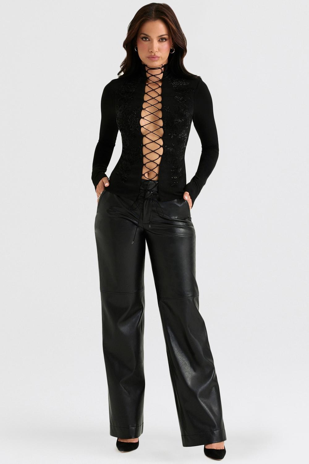Lori Black Crystallised Lace Up Top Product Image