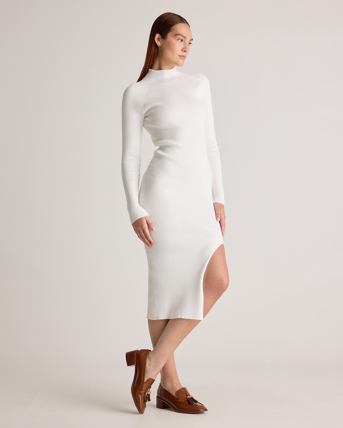 Quince | Women's Eco-Knit Ribbed Mock Neck Sweater Dress Size XS, Viscose Product Image