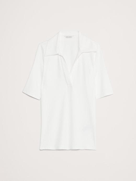 Ribbed Elbow-Sleeve Polo Product Image