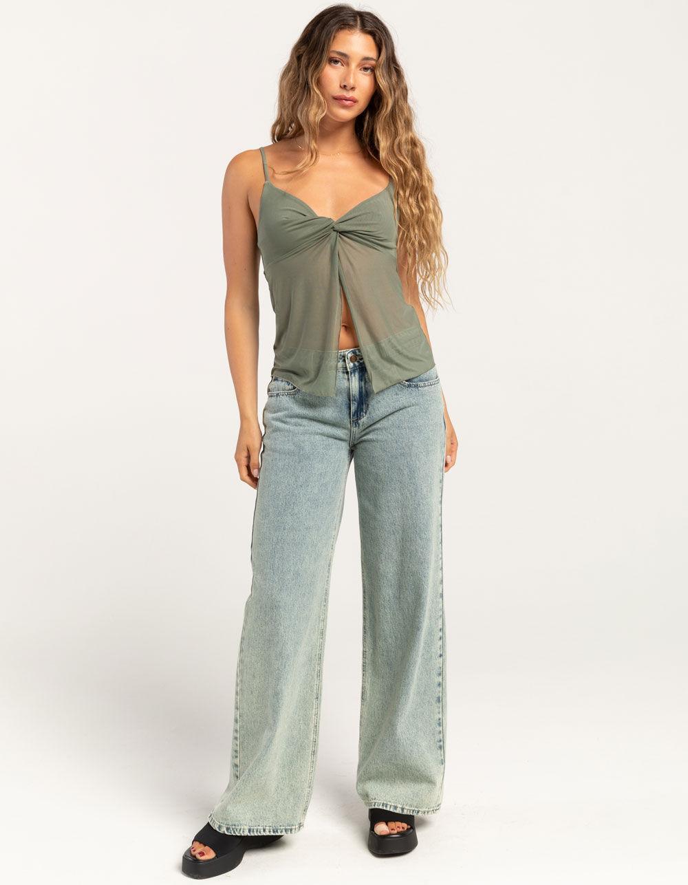 FULL TILT Twist Front Womens Flyaway Top - OLIVE Product Image