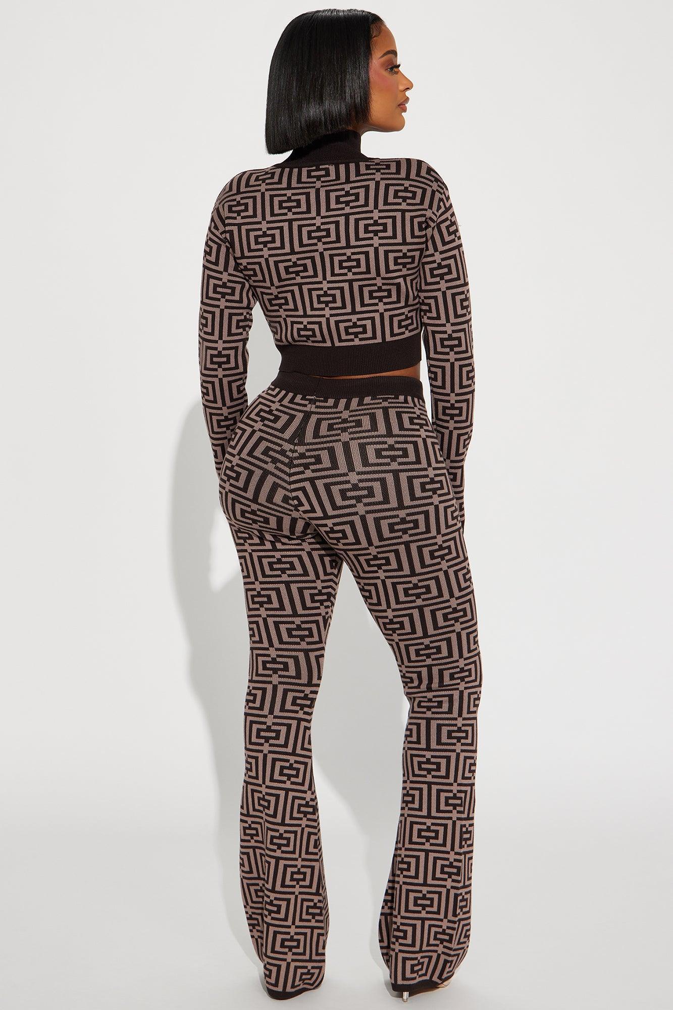In A Spiral Sweater Pant Set - Brown Product Image