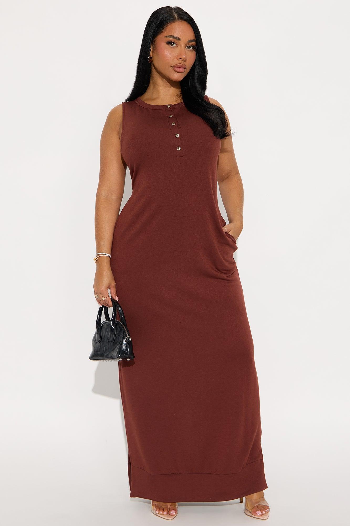 Dawn Button Up Maxi Dress  - Brown Product Image