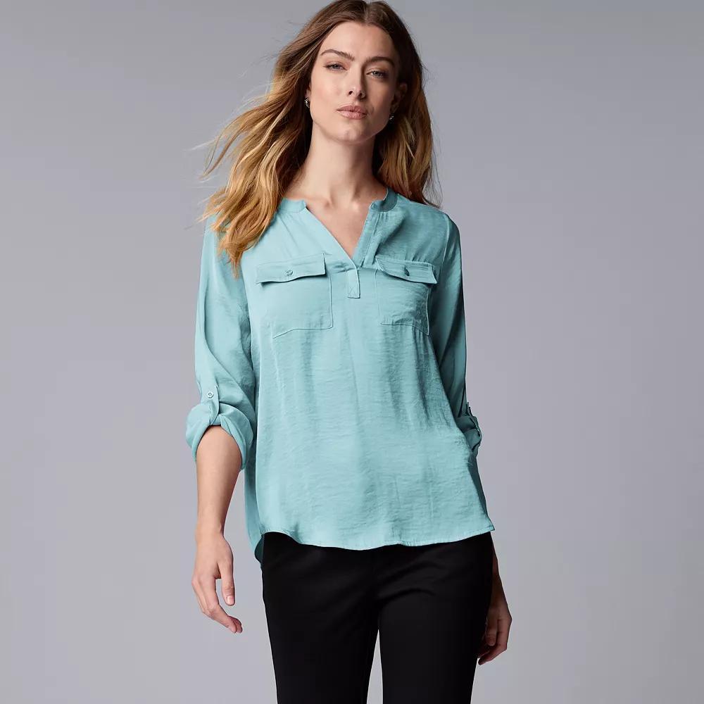 Women's Simply Vera Vera Wang Roll-Tab Popover Blouse, Size: Large, Whisper White Product Image