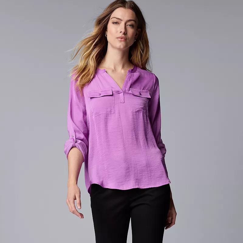 Women's Simply Vera Vera Wang Roll-Tab Popover Blouse, Size: Large, Whisper White Product Image