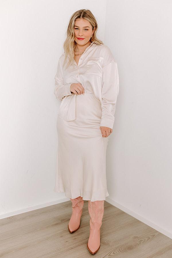 Sleek Sophistication Satin Skirt in Cream Product Image