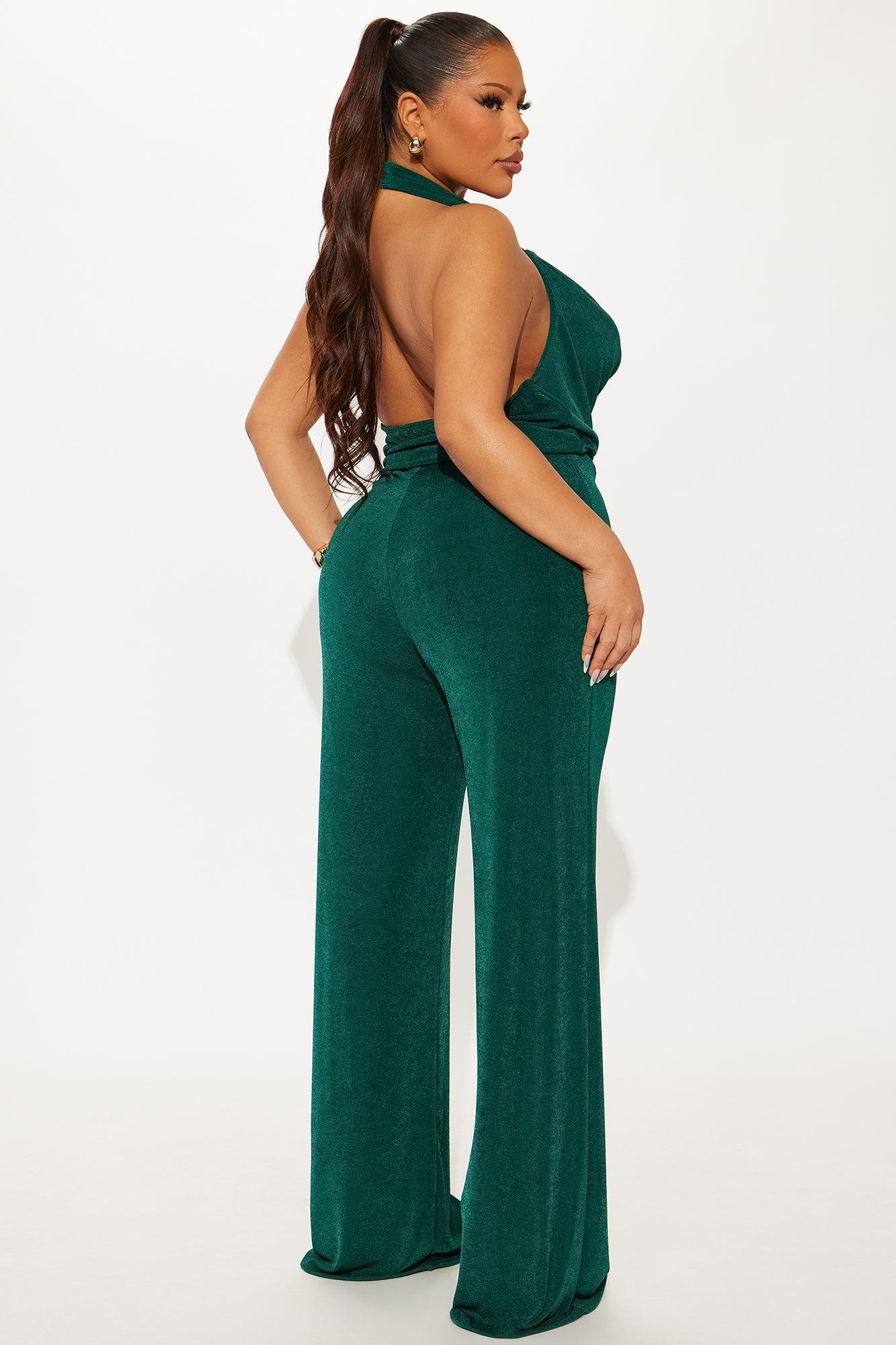 Wave Sounds Slinky Halter Jumpsuit - Hunter Product Image